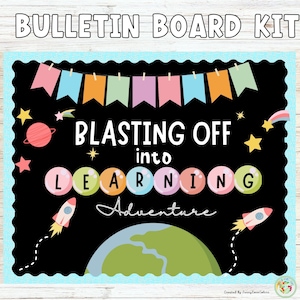 Back to School Blast off Into Learning Door Decor Library Space Rocket Reading Class Decor