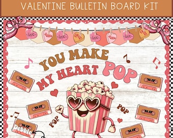 Retro Valentinstag Bulletin Board Kit Groovy Heart-Themed Februar Türdekor, druckbares Groovy Bulletin Board Kit für Lehrer