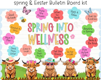 Spring mental health bulletin board March April Classroom Door Decor Editable