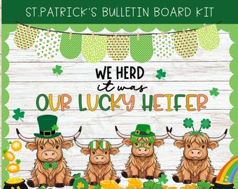 St. Patrick's Day Bulletin Board Kit | Highland-Kuh Thema | März Klassenzimmer Dekor | Tür Dekor