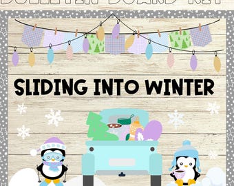 Winter Bulletin Board Decorations Winter Wonderland Paper Cutouts For Classroom Sliding Into Winter Bulletin Board Set Snowflake Penguins Xmas Party Themed Cutouts For School Wall Door Decor In