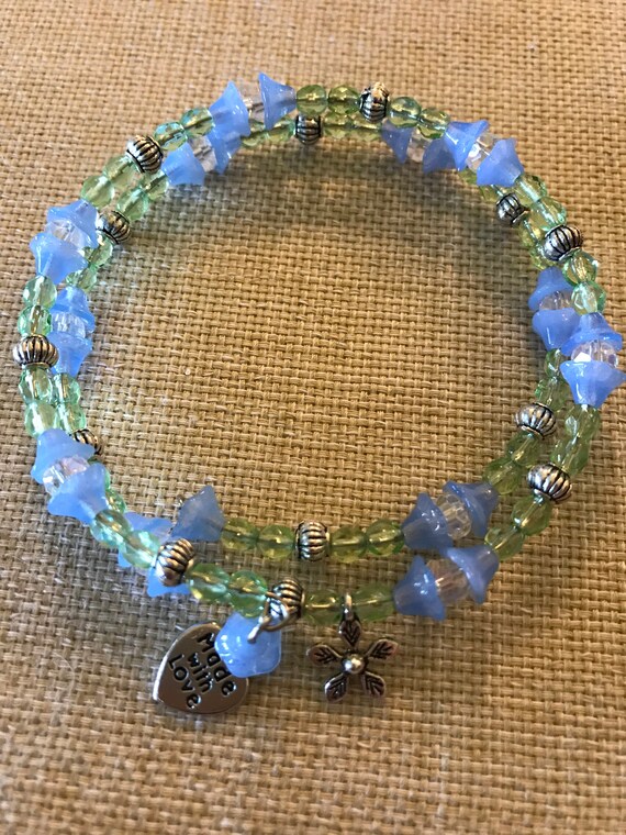 Beaded Bracelet with Blue and Green Accents s-l400.jpg main image 3