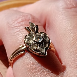 Antique Georgian 14k Solid Gold Genuine Rose Cut Diamond Heart Ring, 1800s, Engagement Ring, Wonderful, Size 7.5