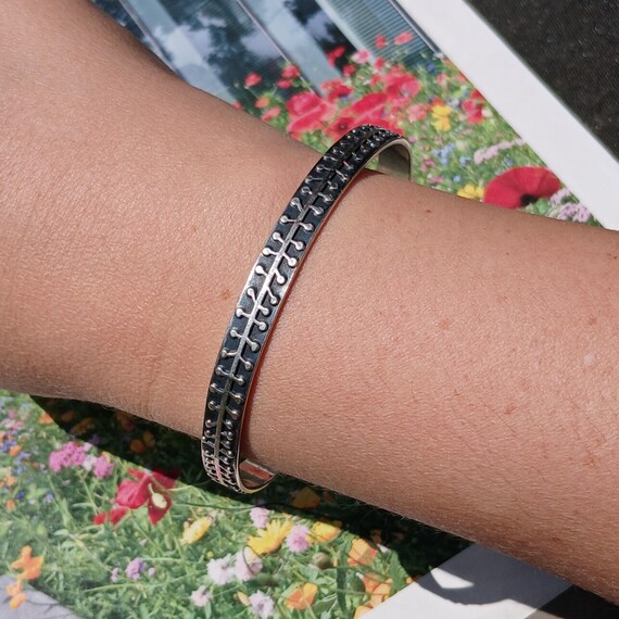 Bold Modernist Vintage Solid Sterling Silver Bang… - image 6