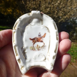 Antique Porcelain Equestrian Themed Horseshoe Pin Tray, Fantastic Piece, Circa 1900s, Wonderful Early Dresser Piece!