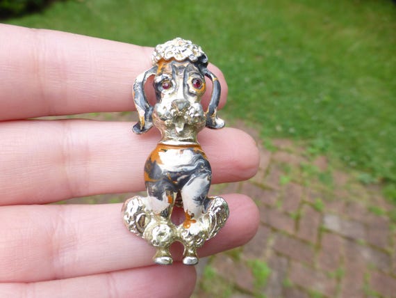 Adorable Art Deco 1940s Poodle Brooch, Enamel, Wo… - image 1