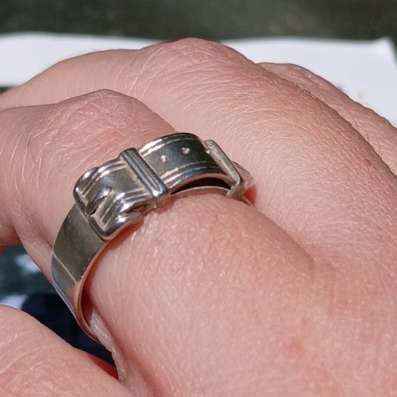 Antique British Solid Sterling Silver Buckle Ring… - image 4