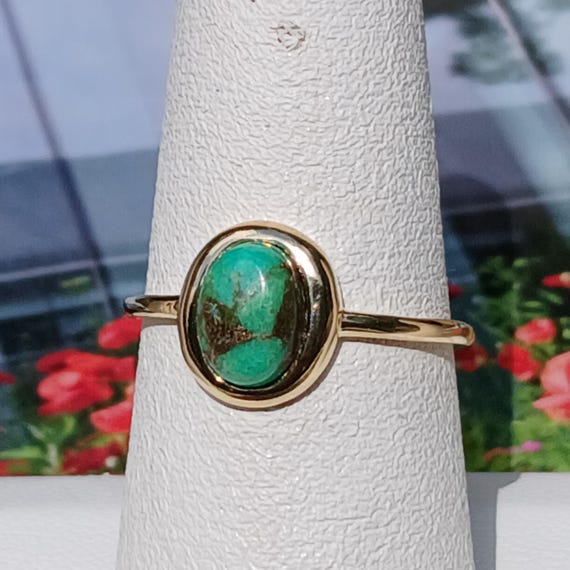 Vintage Green Turquoise Solid Sterling Silver Gol… - image 6