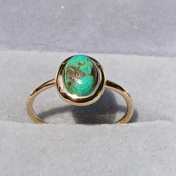 Vintage Green Turquoise Solid Sterling Silver Gol… - image 3