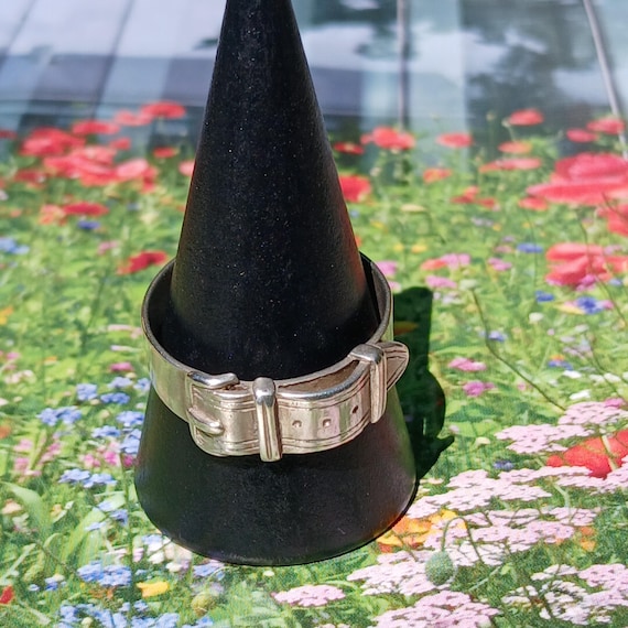 Antique British Solid Sterling Silver Buckle Ring… - image 2