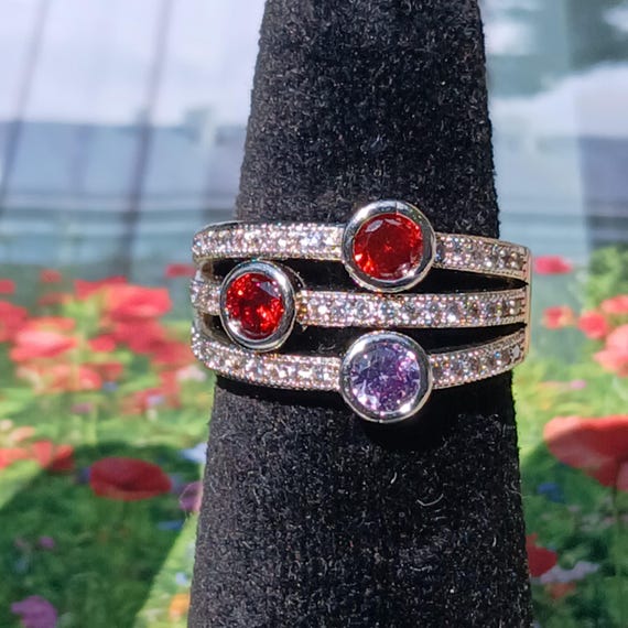 Vintage Ruby Amethyst Solid Sterling Silver Ring,… - image 1