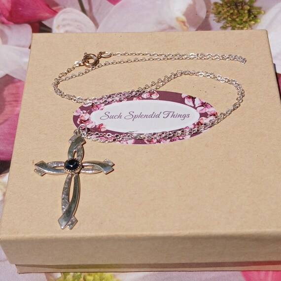Antique Solid Sterling Silver Cross Necklace, 18'… - image 3
