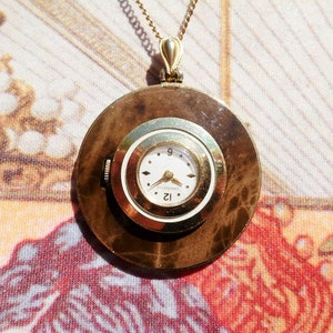 Antique Art Deco Watch Running Pendant Necklace, 18&#39;&#39; Chain, Reversible Mirror Necklace, Very Good Condition, Wow