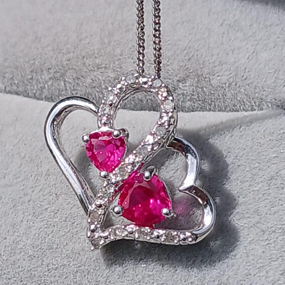 Vintage Genuine Ruby Solid Sterling Silver Heart … - image 3