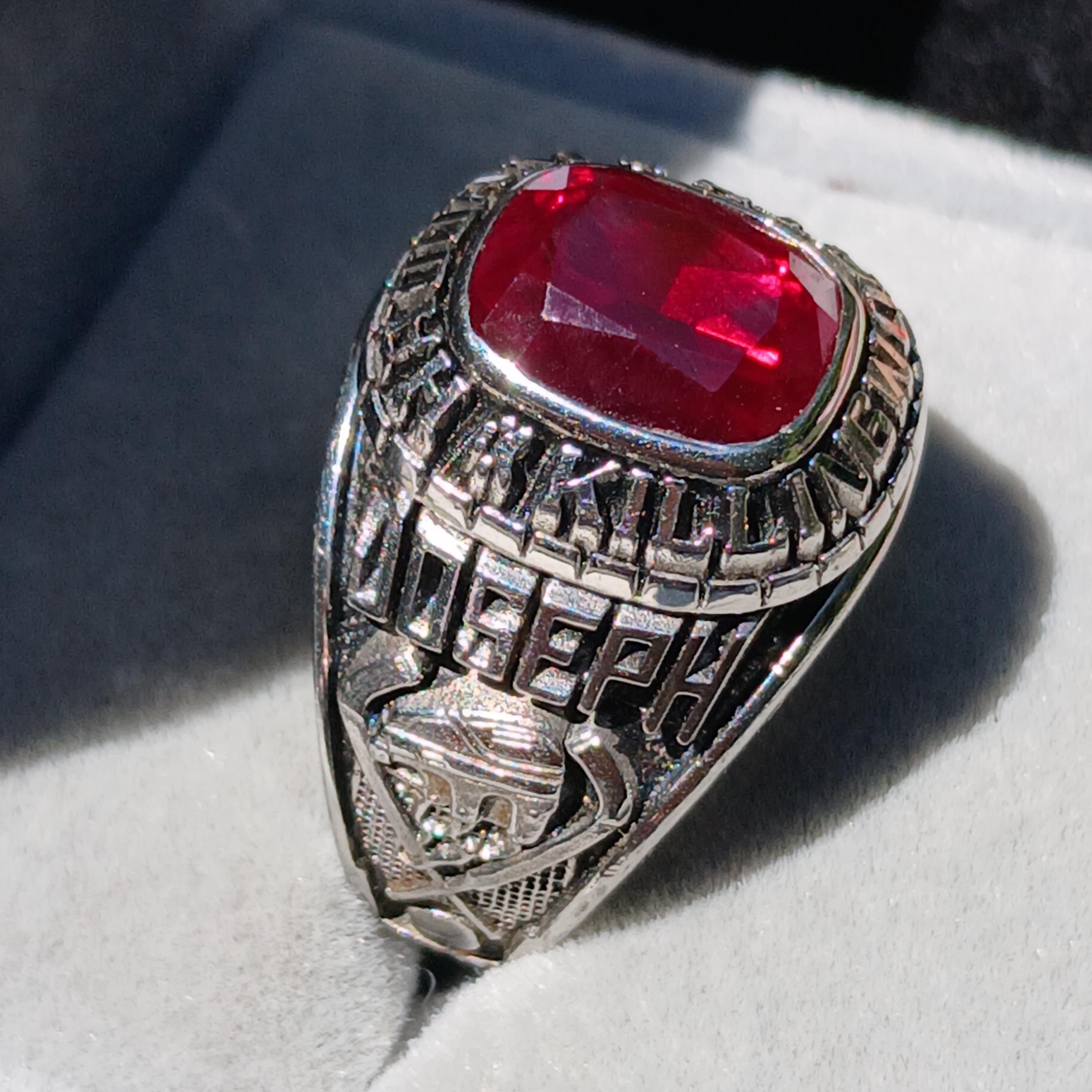 Vintage 2003 Joseph Balfour Genuine Garnet Palladium Class Ring