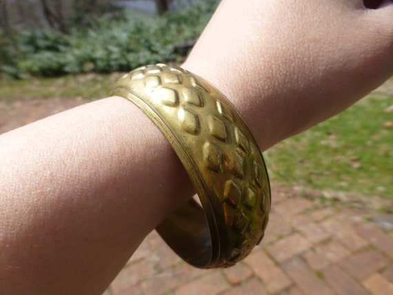 Vintage Bold Wide Bronze Artisan Bangle Bracelet,… - image 1