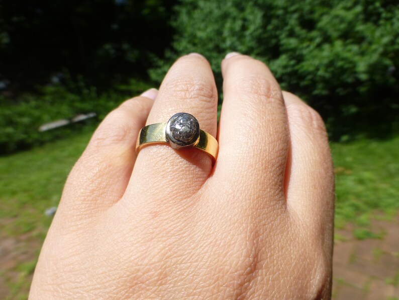 18k Yellow Gold Over Sterling 1 Carat Vintage Artisan Raw Diamond Ring Size 8.5 So Bold Large Rough Cut Raw Diamond Unusual Design