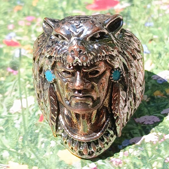 Rare Antique Solid Sterling Native American Bold … - image 4