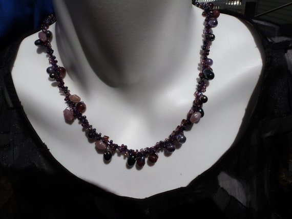 Vintage Genuine Amethyst and Glass Bead Hand Carv… - image 3