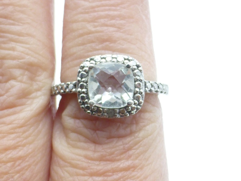 Vintage Solid Sterling Silver White Topaz Engagement Ring Luxe Size 6.5 Unique See! Look of Diamond