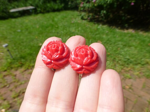 Antique Art Deco Hand Carved Celluloid Earrings, … - image 2