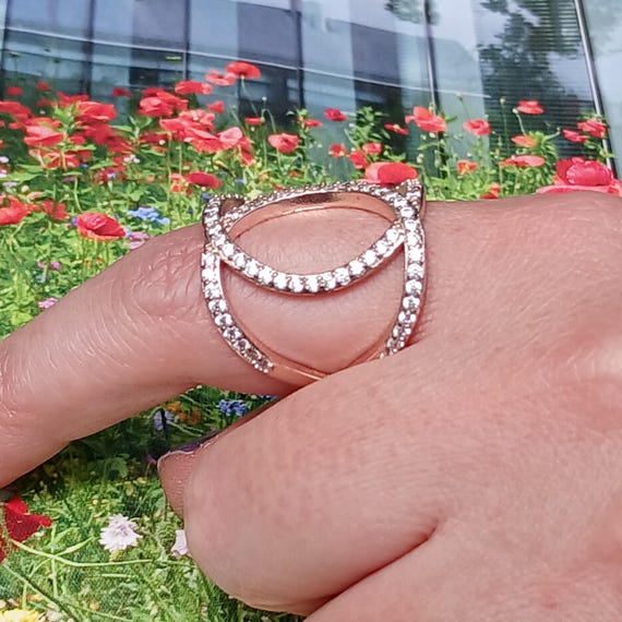 Bold Open Design Unique Gold Over Ring, Size 9, G… - image 1