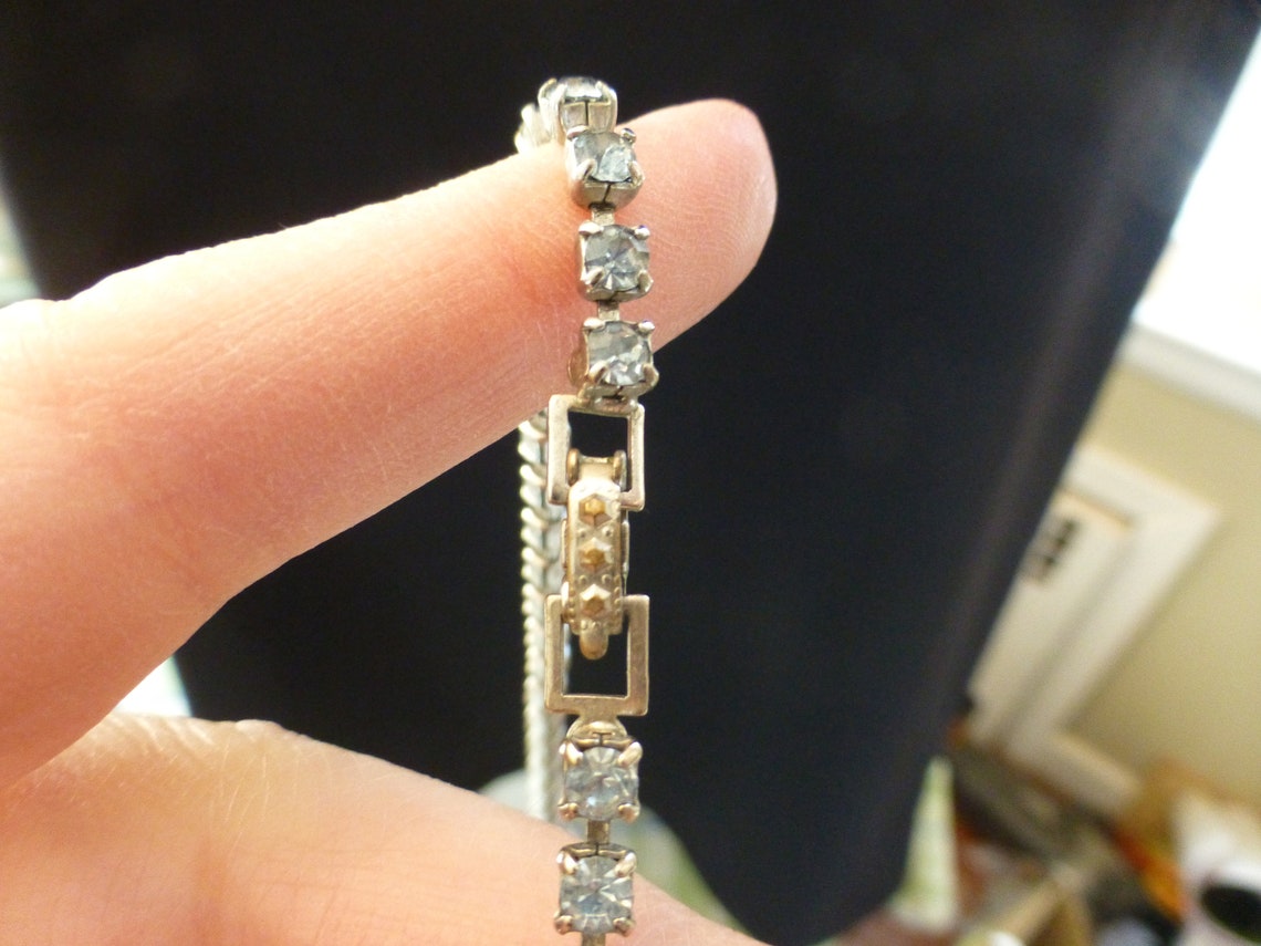 Art Deco Blue Rhinestone Silver Plated Rhinestone Necklace - Etsy