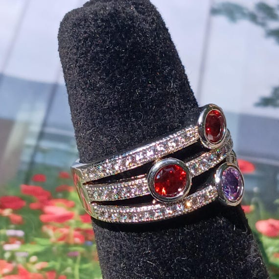 Vintage Ruby Amethyst Solid Sterling Silver Ring,… - image 8