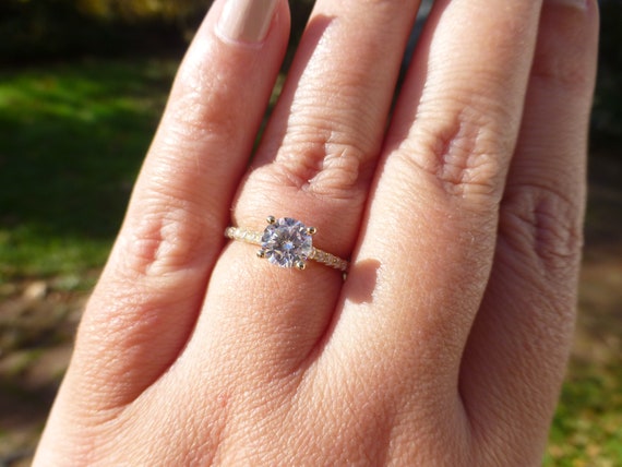 Vintage Solid Yellow 10k Gold 1 Carat CZ Engagement Ring Size 7 Gorgeous Diamond Look Ring Must See Wow Etsy