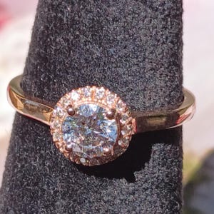 Vintage .50 Carat Genuine Diamond 14k Rose Gold Engagement Ring, Lovely Halo Design Ring, Size 6.5
