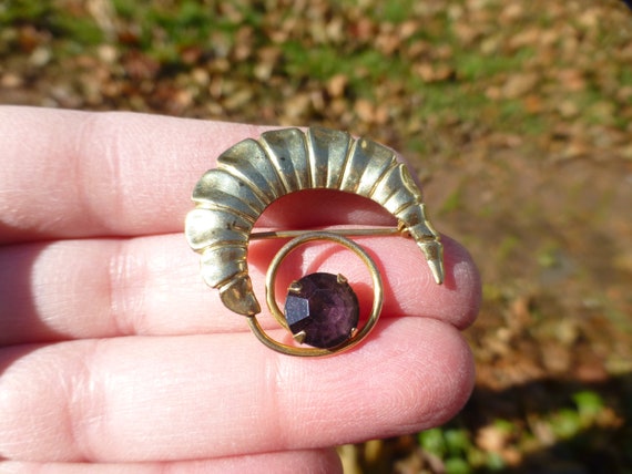 Antique Edwardian Purple Stone Gold Filled Brooch… - image 1