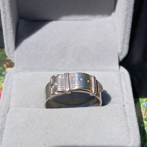 Antique British Solid Sterling Silver Buckle Ring… - image 9