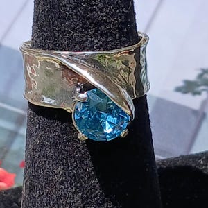 Vintage Blue Topaz Solid Sterling Silver Ring, Size 7, Gorgeous Artisan Look! Wow, Great Gift Idea