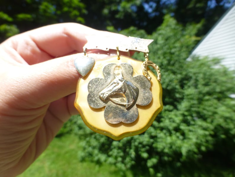 Art Deco Celluloid Horse Brooch Unusual Design Circa 1950s Equestrian Interest Motif Unique Wow