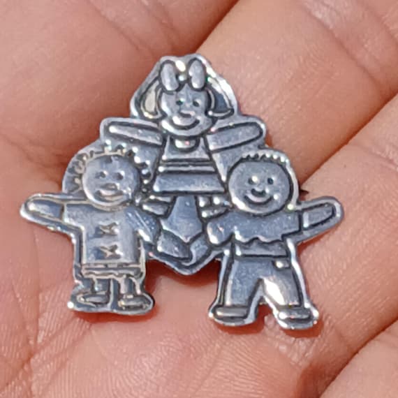 Vintage Solid Sterling Silver Children Brooch, Un… - image 1