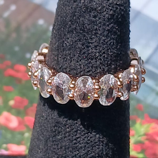 Vintage Eternity Rose Gold Over Clear Stones Band Ring, Size 6, Eternity Band, Gorgeous Look! Wow, Great Gift Idea