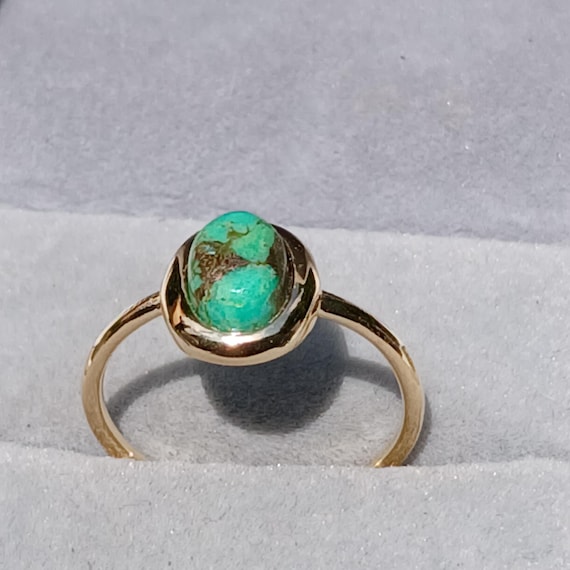 Vintage Green Turquoise Solid Sterling Silver Gol… - image 5