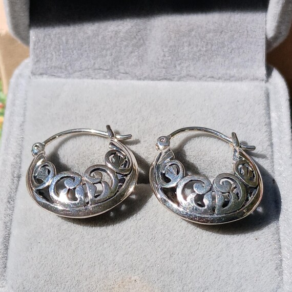 Vintage Handmade Solid Sterling Silver Pierced Ho… - image 3