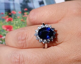 Vintage Sapphire Solid Sterling Silver Bold Engagement Ring, Size 8, Super Cocktail Ring, Unique Ring, Must See, WOW