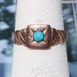 Antique Victorian Solid 10k Rose Gold Turquoise Ring, Unusual Design Ring, Size 6, Circa 1890s