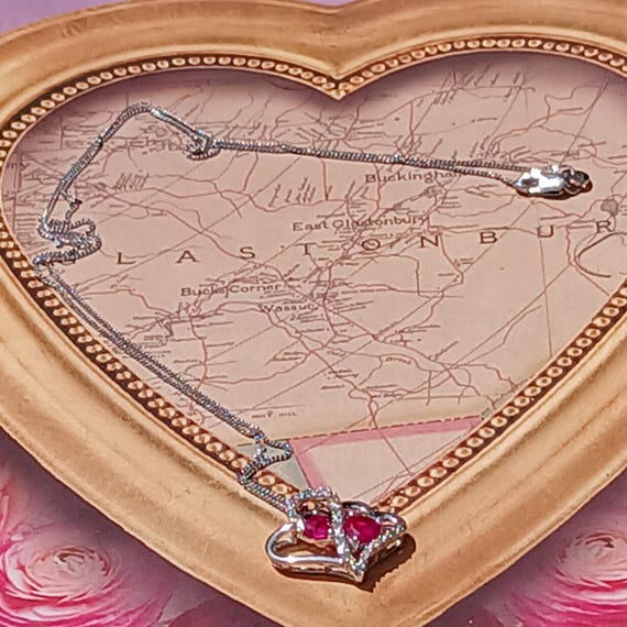 Vintage Genuine Ruby Solid Sterling Silver Heart … - image 2