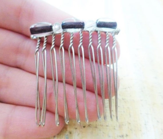 Antique Art Deco Celluloid Hair Comb Ornament Silver Plated  display picture 1