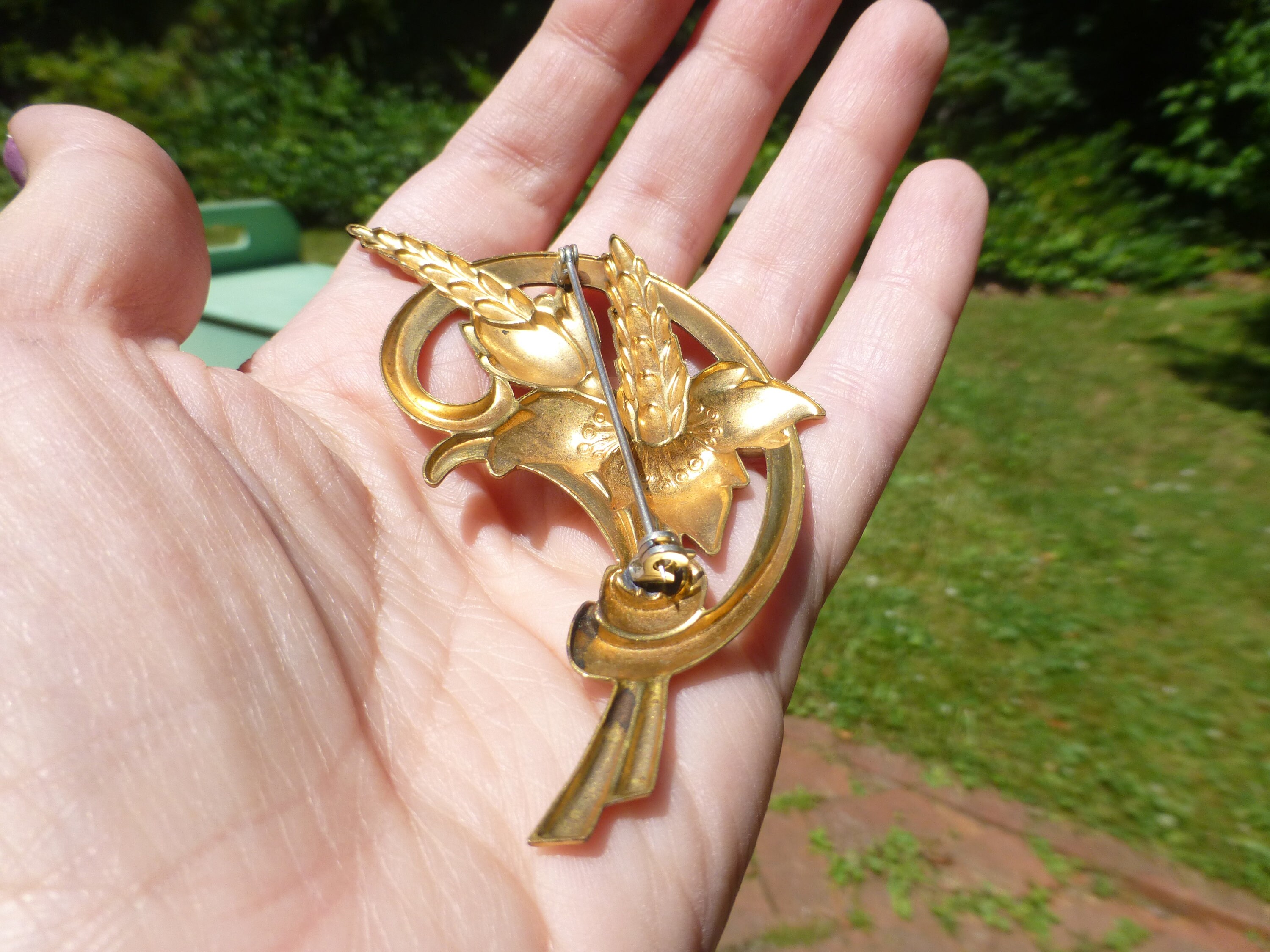 Broche Ancienne Fleur Dorée Du XIXe Siècle - Vintage Français, Bon état, Métal Doré