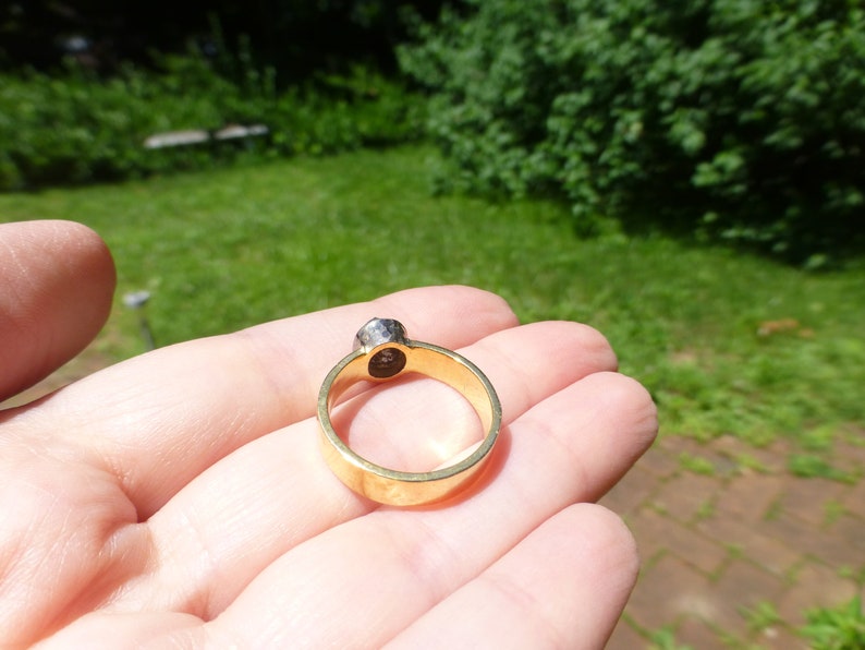 18k Yellow Gold Over Sterling 1 Carat Vintage Artisan Raw Diamond Ring Size 8.5 So Bold Large Rough Cut Raw Diamond Unusual Design