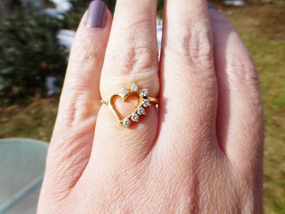 Vintage Solid 14k Yellow Gold Heart Ring, Promise… - image 1