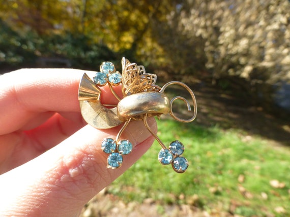 Antique Edwardian Bow Design Blue Stones Brooch, … - image 3