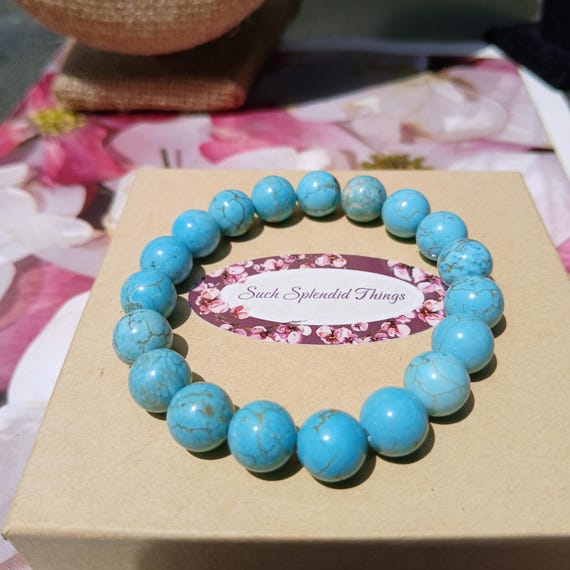 Vintage Genuine Turquoise Bead Bracelet, Stretch Bracelet
