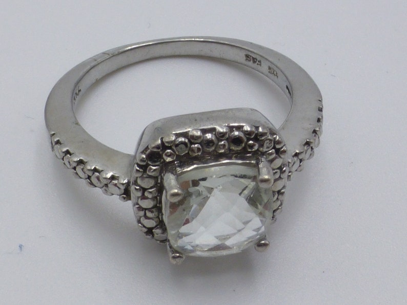 Vintage Solid Sterling Silver White Topaz Engagement Ring Luxe Size 6.5 Unique See! Look of Diamond