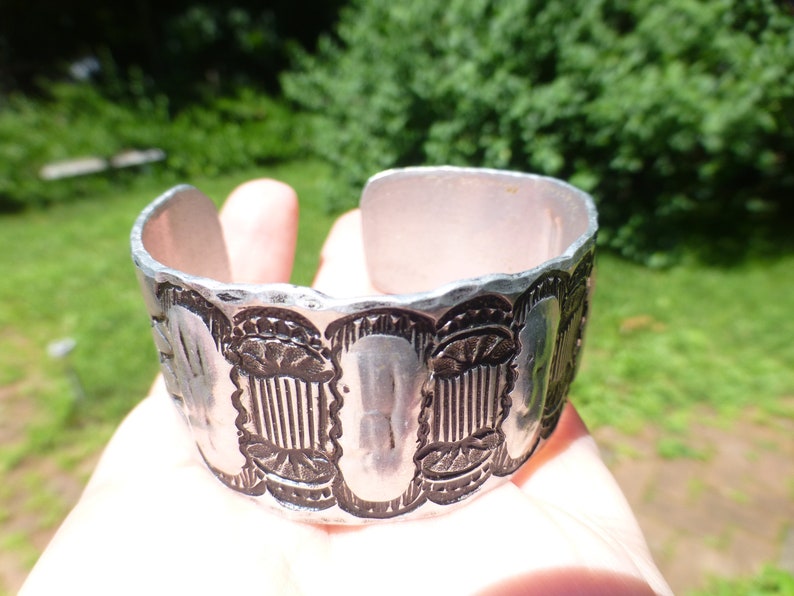 Very Retro and Cool! So Striking and Bold Art Deco Aluminum Cuff Style Bangle Bracelet Circa 1940s