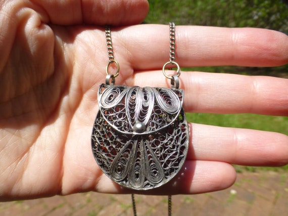 Rare Antique Victorian Silver Purse on Necklace, … - image 2
